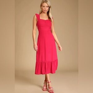Forever My Sweetheart Magenta Ruffled Midi Dress